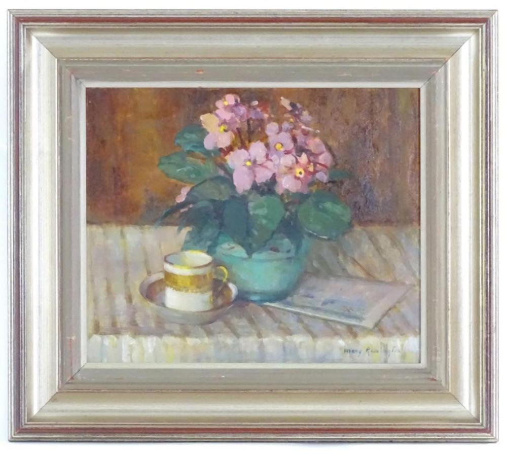 Mary Remington comparable auction result: mary remington 1910 2003 oil on board a still life study in pinks and greens with flowers and a