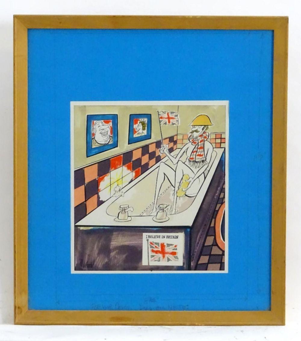 Kenneth Mahood comparable auction result: kenneth mahood 20th century pen ink and watercolour political cartoon i believe in britain de