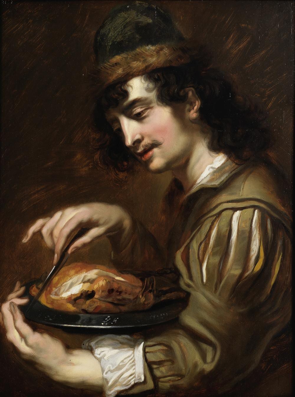 Jan Cossiers comparable auction result: jan cossiers antwerp 1600 1671 a man holding a pewter charger with a chicken
