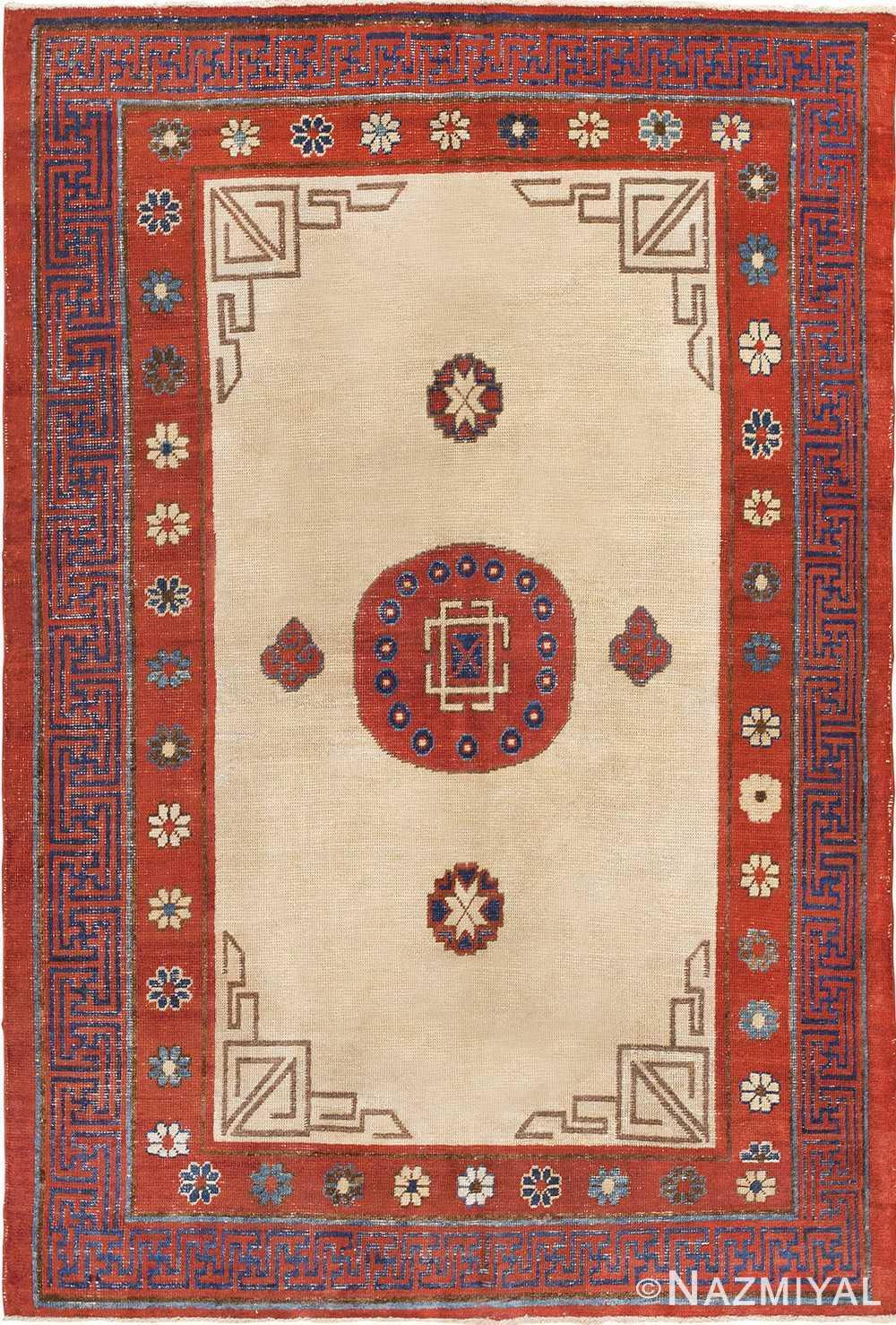 ANTIQUE KHOTAN AREA RUG. 6 ft 10 in x 4 ft 9 in (2.08 m x 1.45 m) sold by Nazmiyal Auctions, lot 1024 — auction record photograph