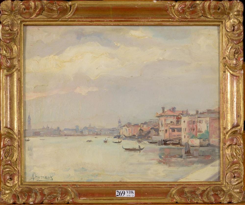 Angelina Drumaux comparable auction result: huile sur panneau reflets nacr s venise sign en bas gauche a drumaux ecole belge voir au