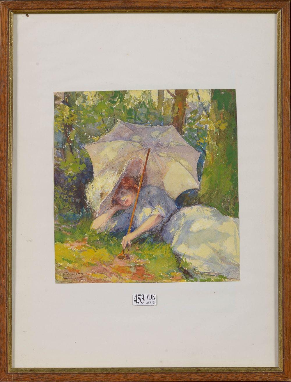 Roméo Dumoulin comparable auction result: el gante assoupie sous une ombrelle aquarelle sur papier sign en bas gauche rom o et dat 1912