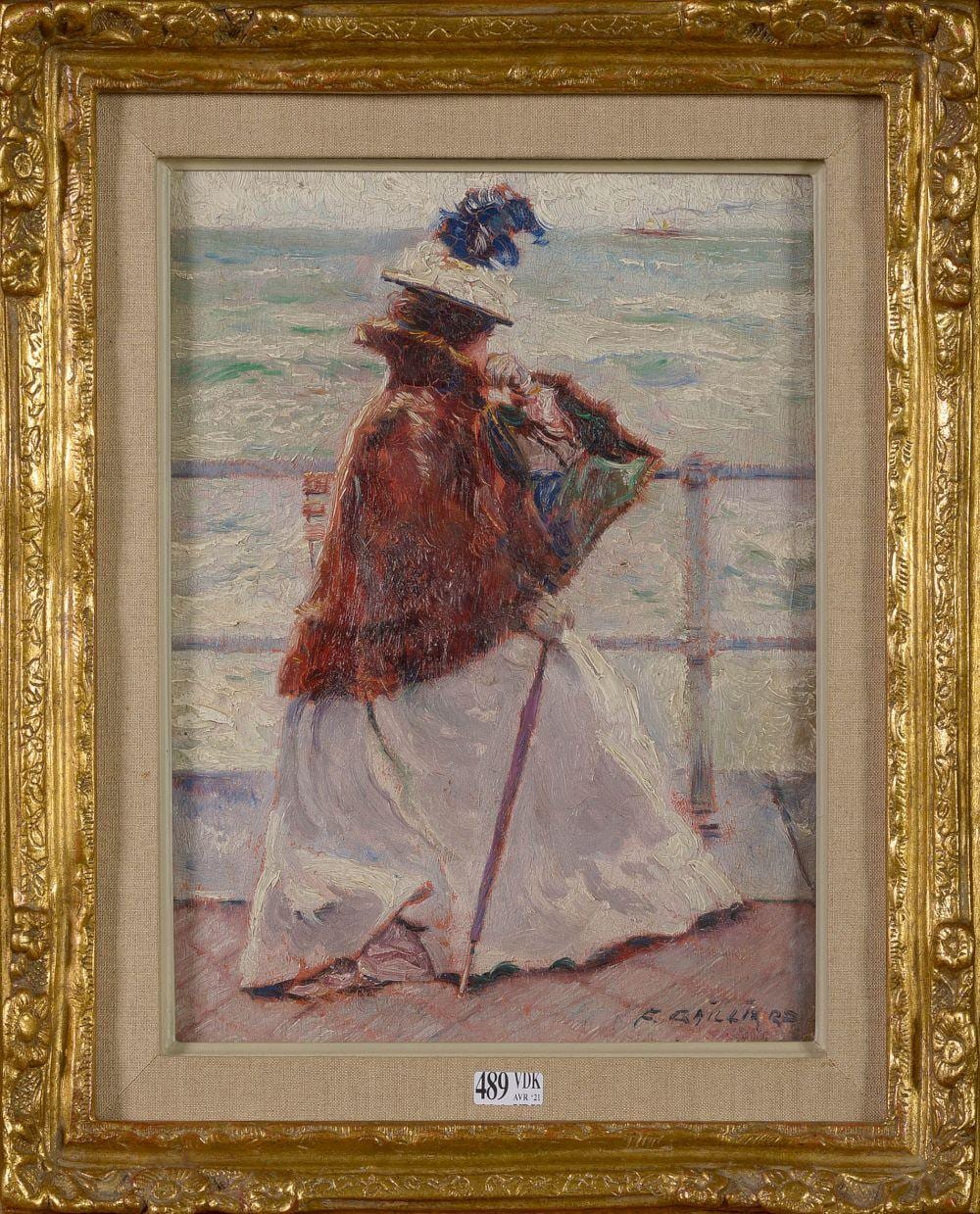Frans Gailliard comparable auction result: huile sur panneau d acajou el gante regardant la mer sign en bas droite franz gailliard ecole