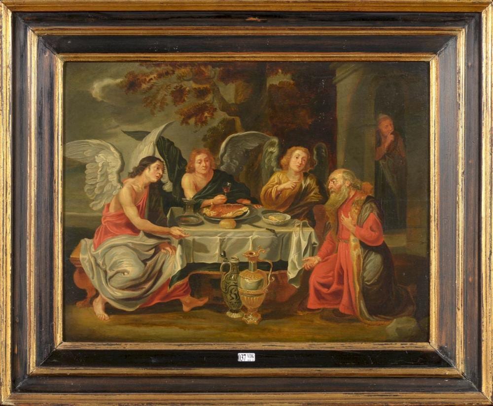 Willem van (1614) Herp comparable auction result: huile sur panneau de ch ne renforc abraham recevant les trois anges attribu willem van herp