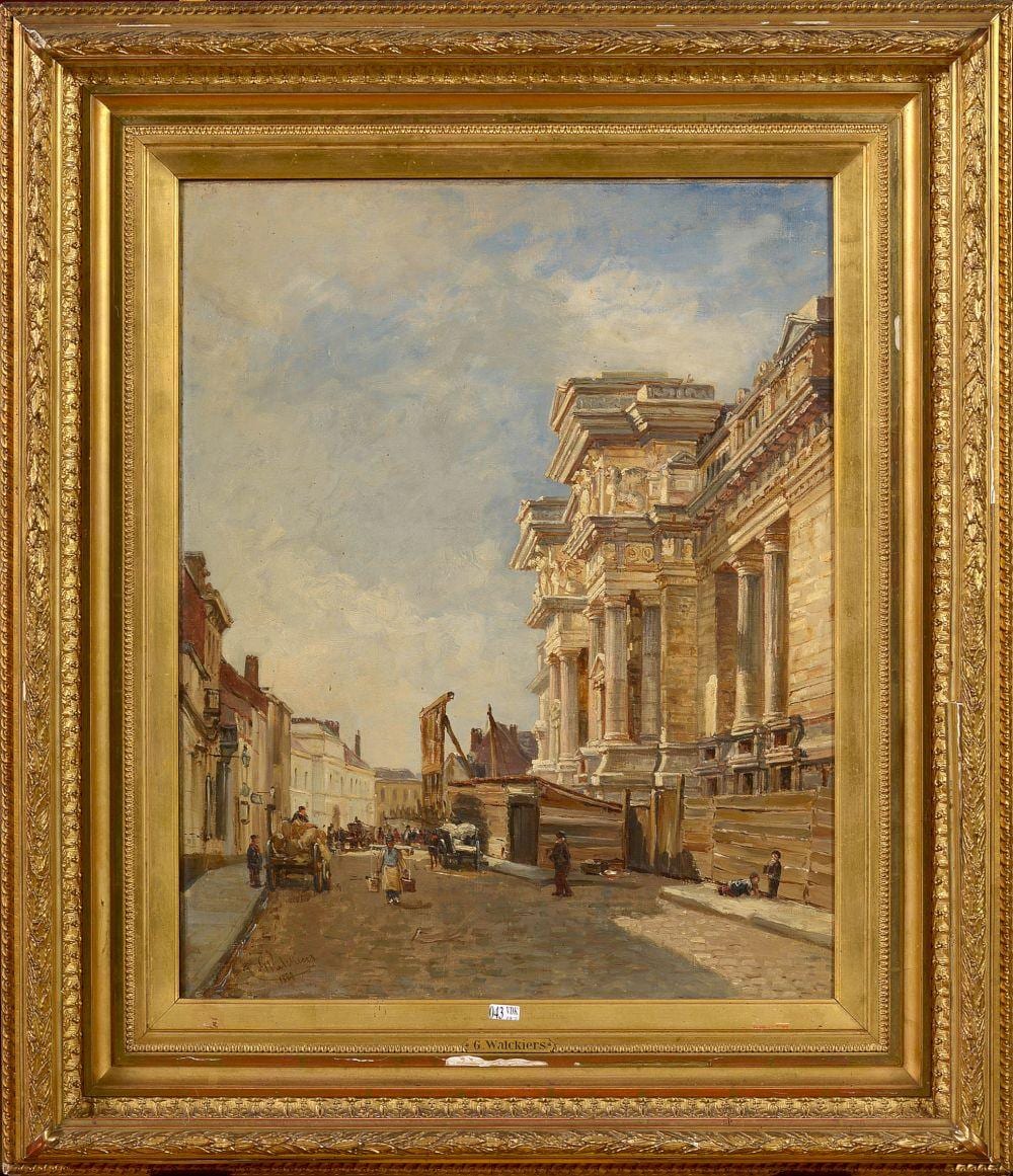 Gustave Walckiers comparable auction result: huile sur toile vue du palais de justice de bruxelles sign en bas gauche g walckiers et dat