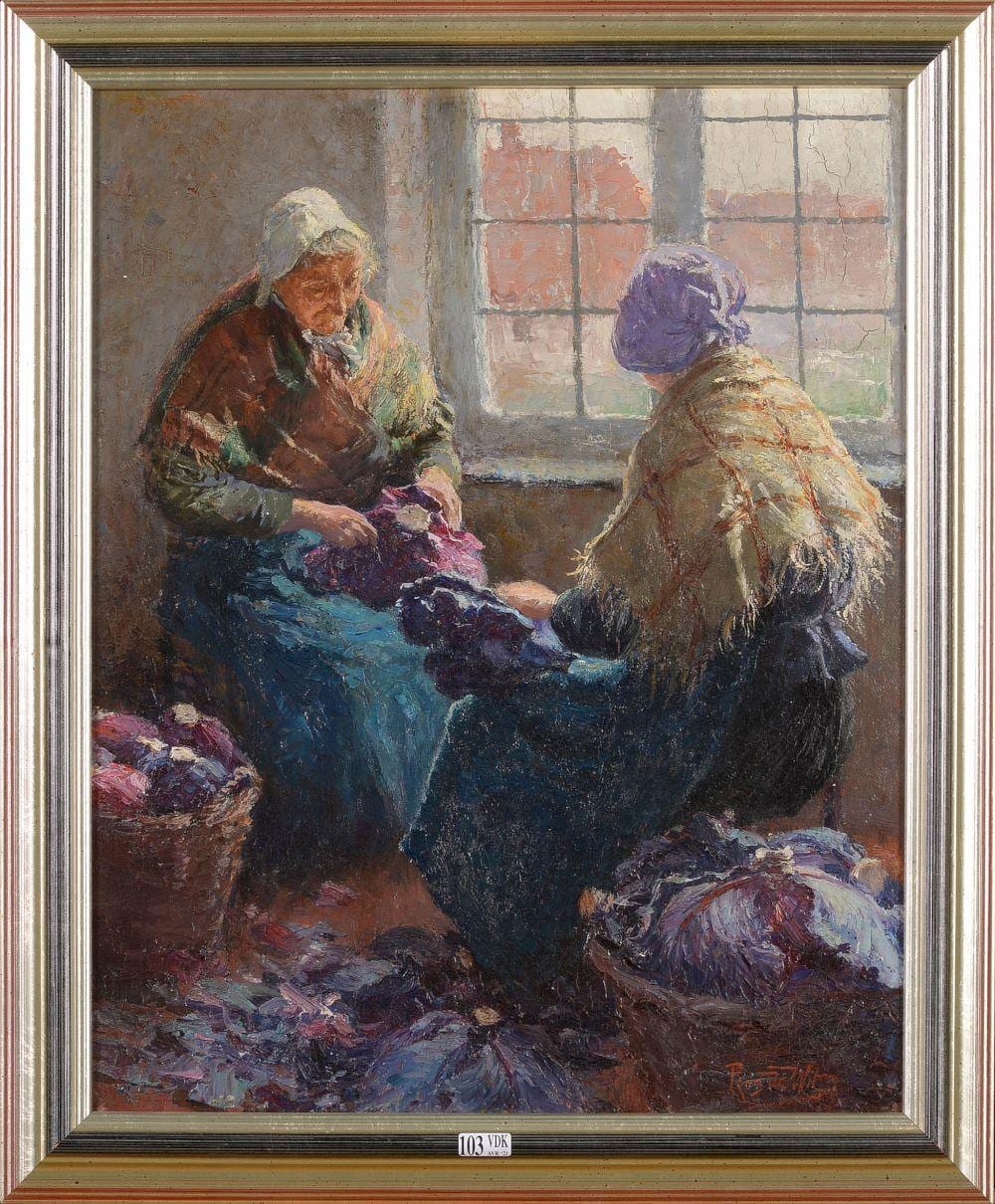 Prosper Joseph Petrus Wit comparable auction result: huile sur panneau d acajou les plucheuses en cuisine sign en bas droite pros de wit ecole b