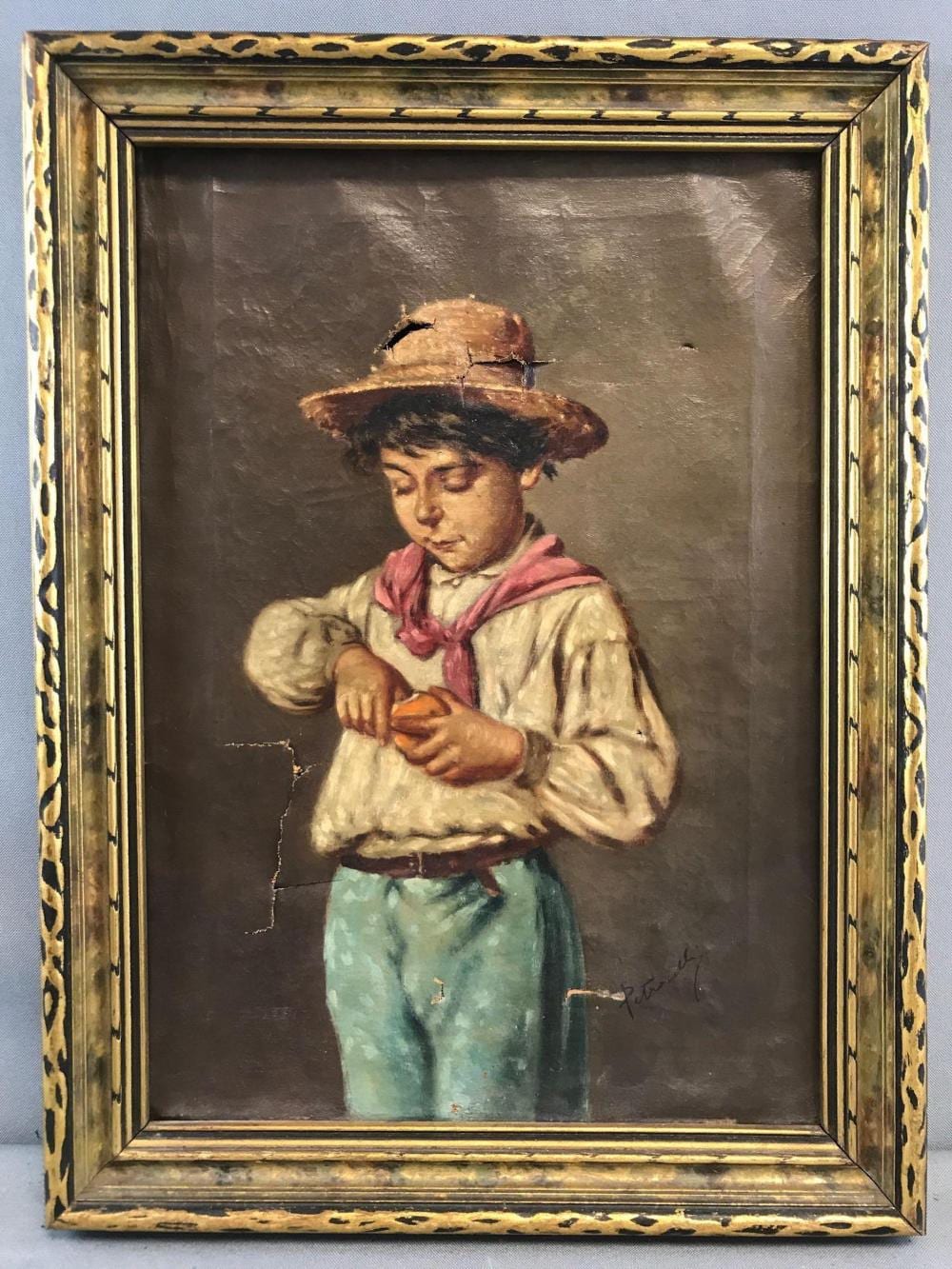 Achille Petrocelli comparable auction result: achille petrocelli signed oil on canvas boy peeling orange