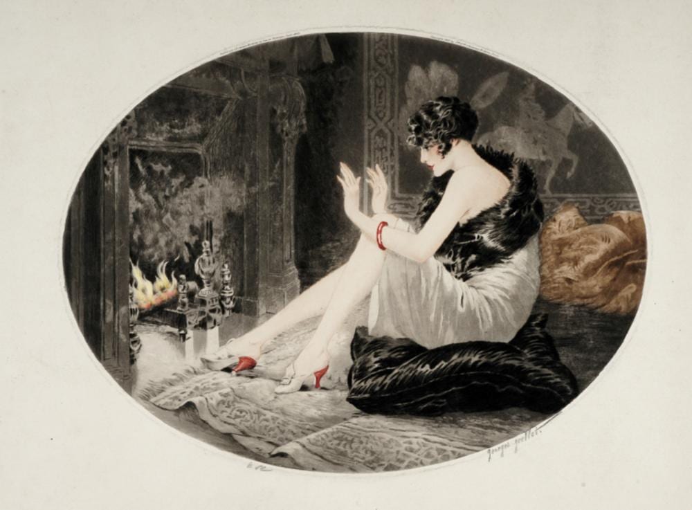 Georges Grellet comparable auction result: georges grellet donna al caminetto fine del xix secolo