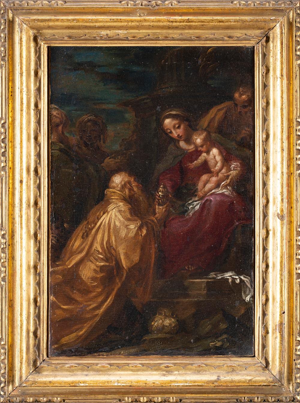 giovan gioseffo dal sole attr adoration of the magi oil on canvas sketch 33x22 cm framed defects and restorations · Il Ponte Auction House · 2021-04-20 Giovan Gioseffo dal Sole comparable auction result: giovan gioseffo dal sole attr adoration of the magi oil on canvas sketch 33x22 cm framed defects and restorations