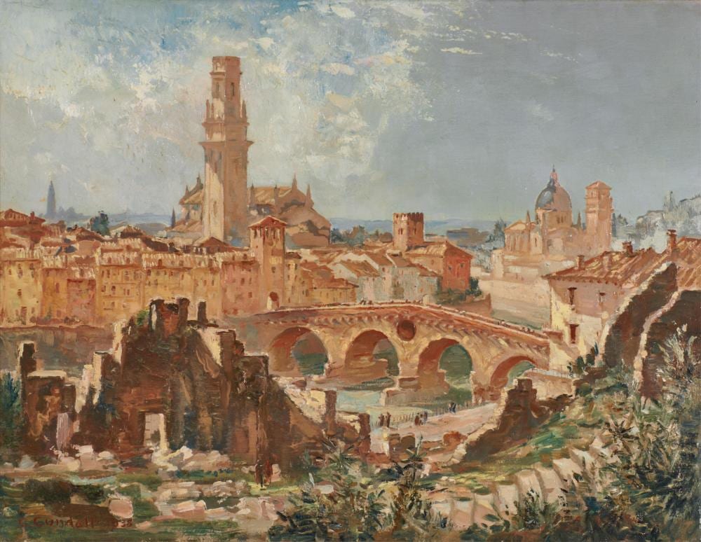 Charles Ernest Cundall comparable auction result: charles ernest cundall english 1890 1971 a view of verona 1938 oil on canvas 14 x 18 in frame 19 1 2 x 23 1 2 in