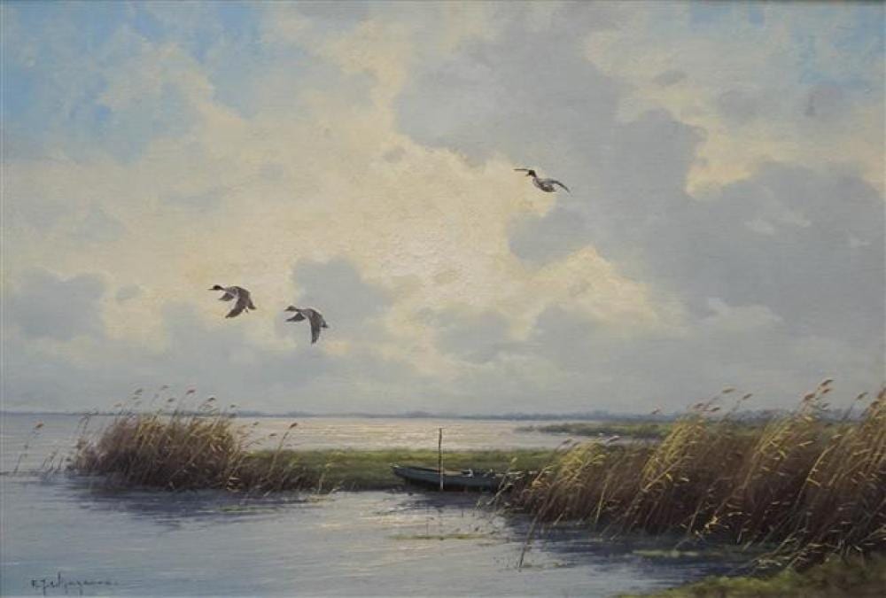Herman Jozef Wijngaard comparable auction result: herman jozef wijngaard dutch 1922 2012 ducks in flight oil on canvas frame 32 x 45 in