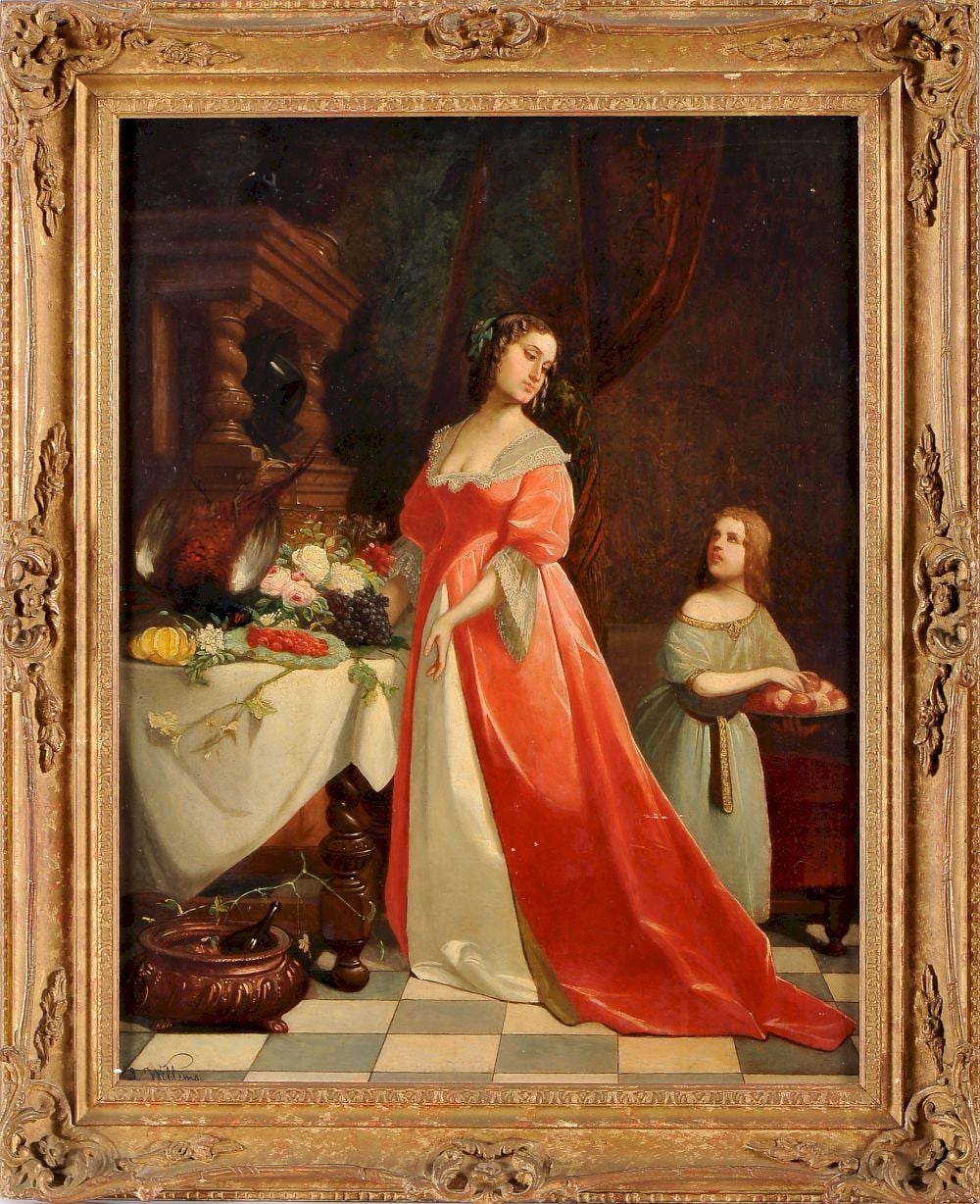 a domestic scene with female figures · Cabral Moncada Leilões · 2021-04-19 Louis Willems comparable auction result: a domestic scene with female figures