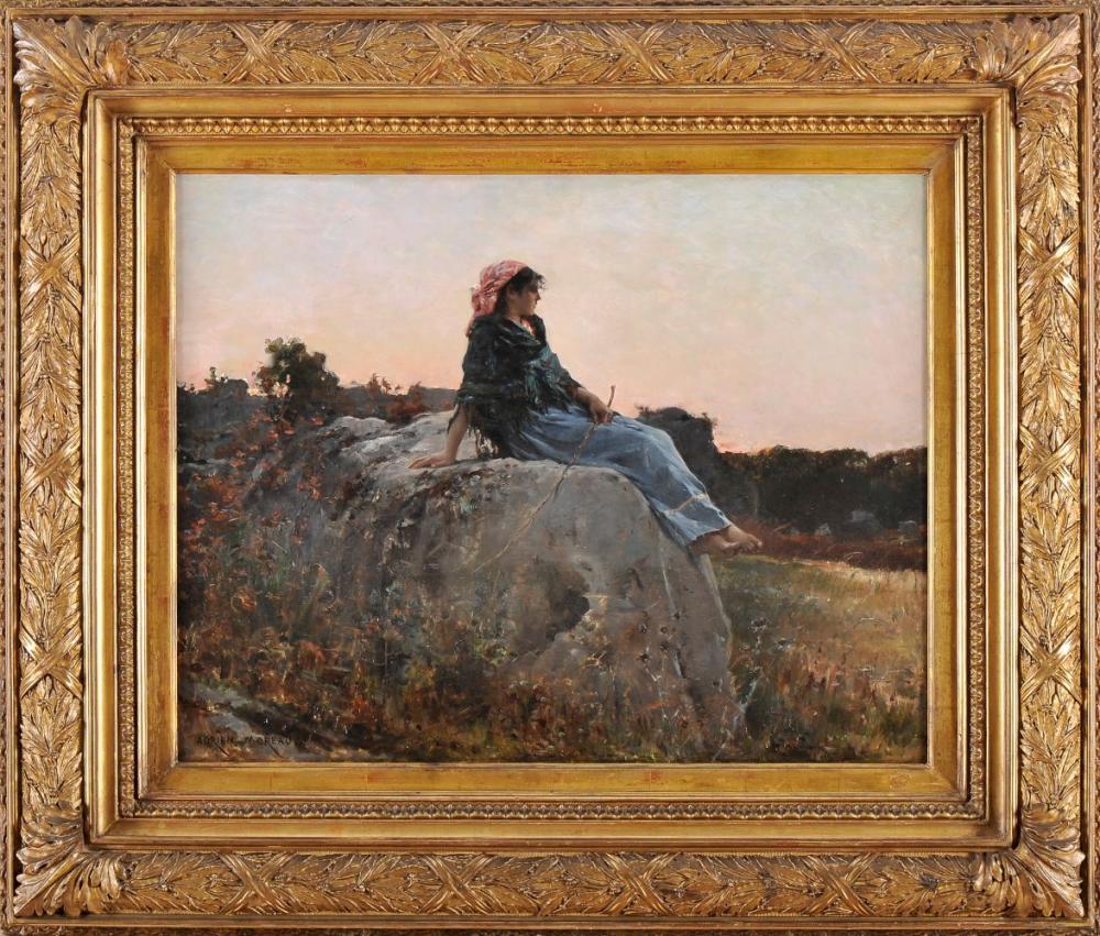 Adrien (1843) Moreau comparable auction result: female figure on a rock