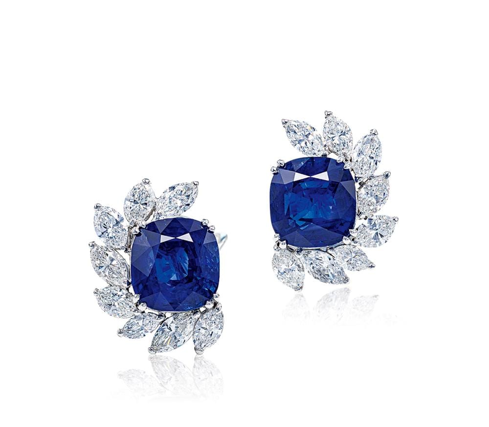 A Pair of 24.01 and 22.92 Carat Burmese ‘Royal Blue’ Sapphire and Diamond Earrings, by Harry Winston comparable sale