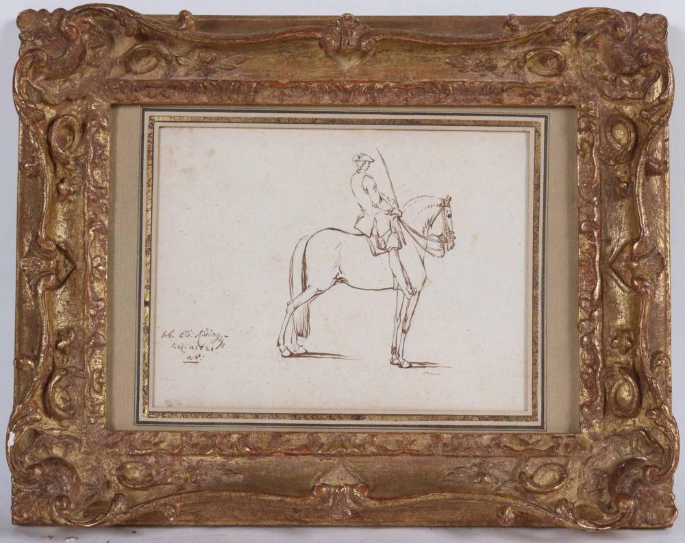 Johann Ridinger comparable auction result: johann ridinger pen and ink man on horseback