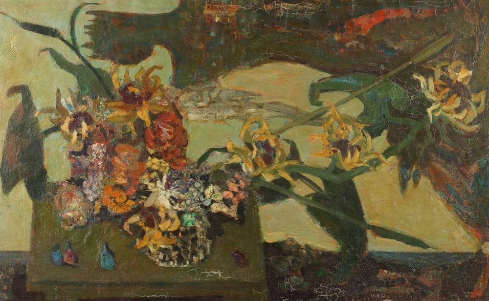 Yvette Alde comparable auction result: yvette alde french 1911 1967 bouquet a l ange signed located paris titled and dated 1954 verso oil on canvas