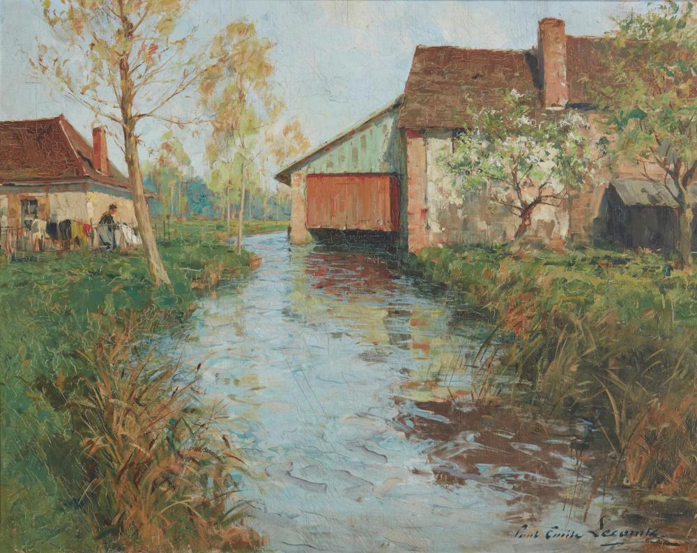 Paul Emile Lecomte, (1877-1950, French), "Le moulin au cieu," 1936, Oil on canvas, 24.25" H x 30.25" W sold by John Moran Auctioneers, lot 1009 — auction record photograph