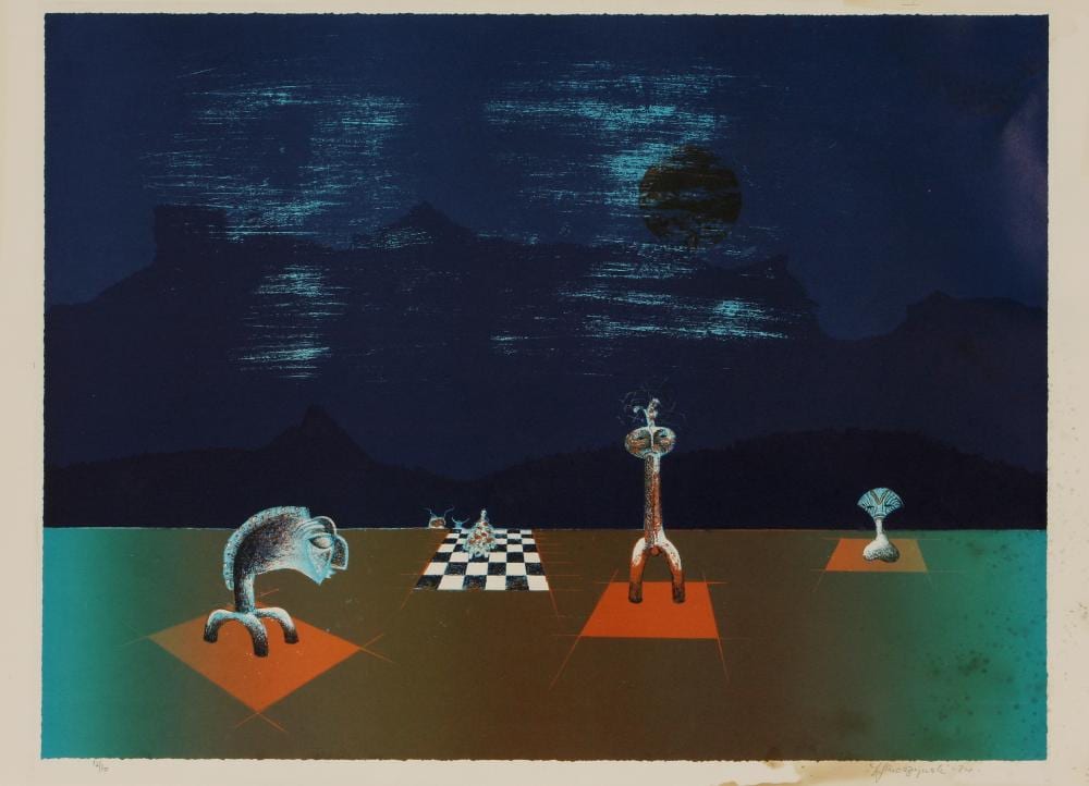 tadeusz jaroszynski yugoslavia 1933 landscape with chess board 1974 · Aspire Art · 2021-04-21 Tadeusz Jaroszynski comparable auction result: tadeusz jaroszynski yugoslavia 1933 landscape with chess board 1974