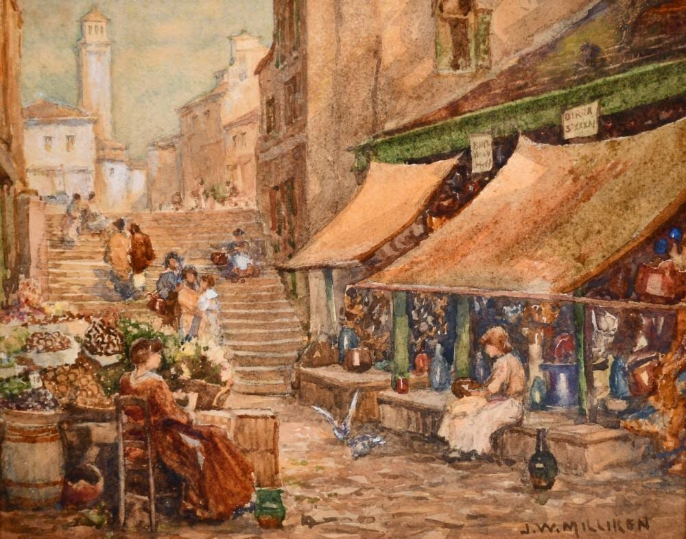 Joseph W. Milliken comparable auction result: james w milliken 1887 1930 british a venetian market and another similar a pair of continental street s