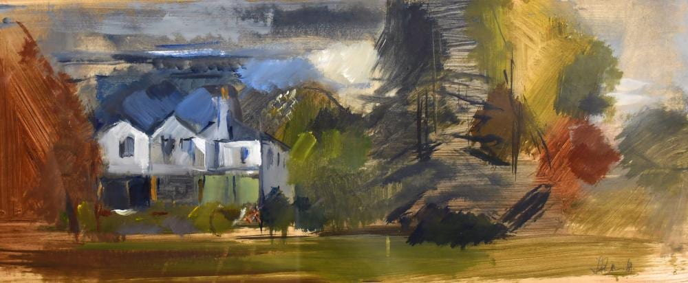 Timothy Gibbs comparable auction result: timothy gibbs 1923 british delafores a country house surrounded by trees and hills watercolour and gouac