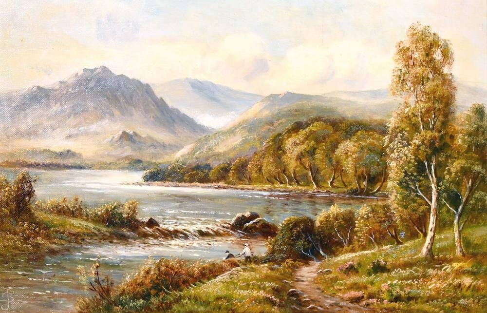 Sydney Yates Johnson comparable auction result: sydney yates johnson 19th 20th century british loch ness trossacks with anglers in the foreground oil o