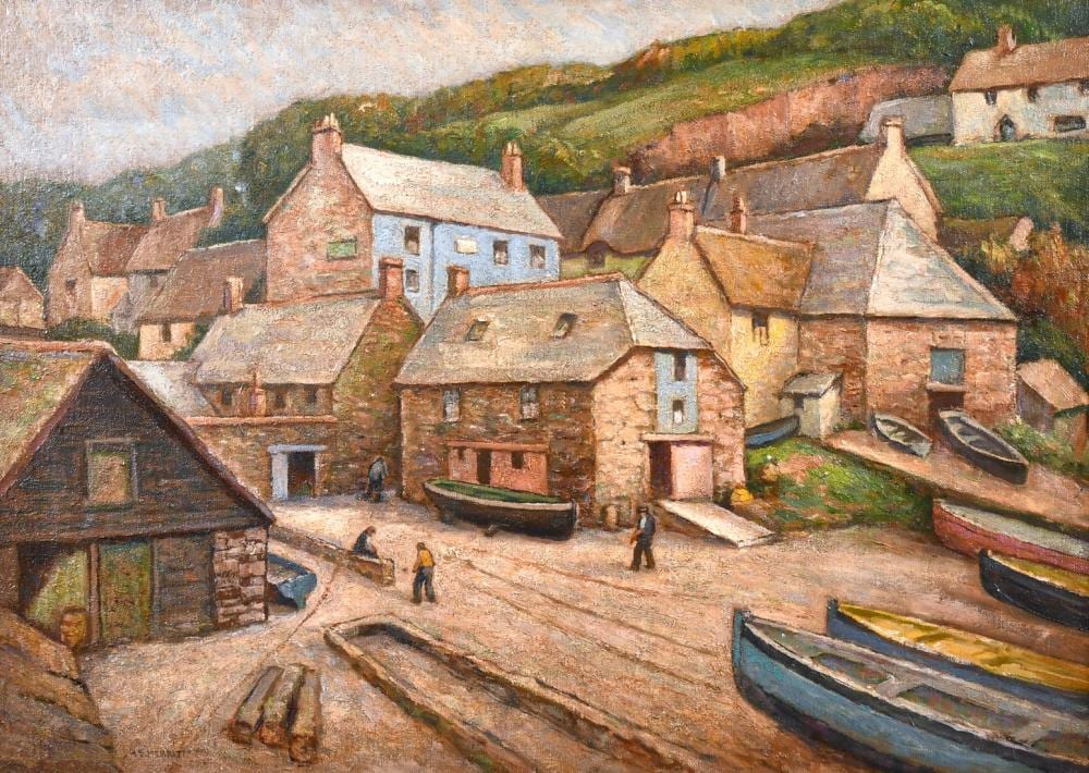 Henry Merritt comparable auction result: henry samuel merritt 1884 1963 british figures in a west country port village oil on canvas signed 16 x