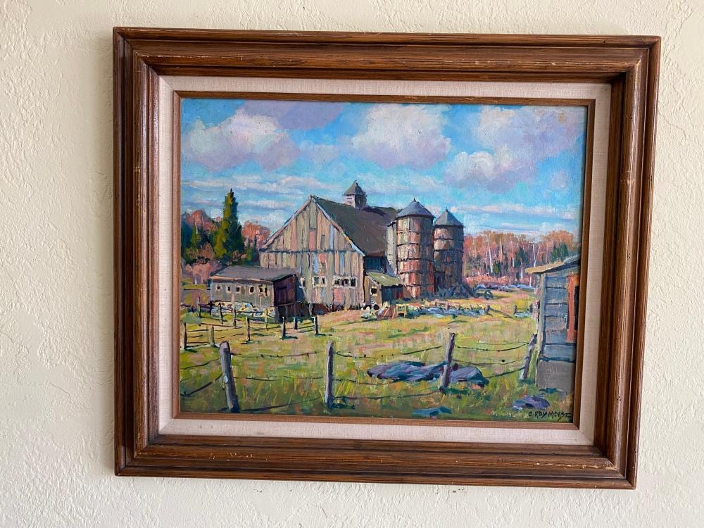 Clayton Leroy (Roy) Morse comparable auction result: c roy morse small old barn original framed art on wood 22h x 26w