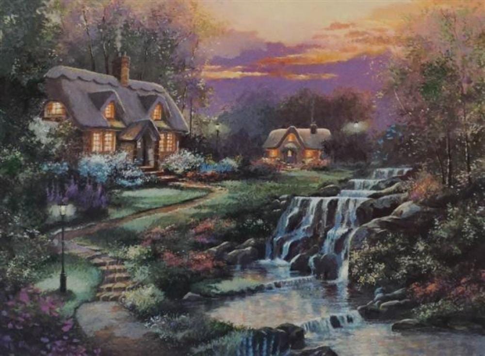 Andrew Warden comparable auction result: andrew warden british b 1949 waterfall cottages serigraph in color 60 650 framed 16 x 20 inches