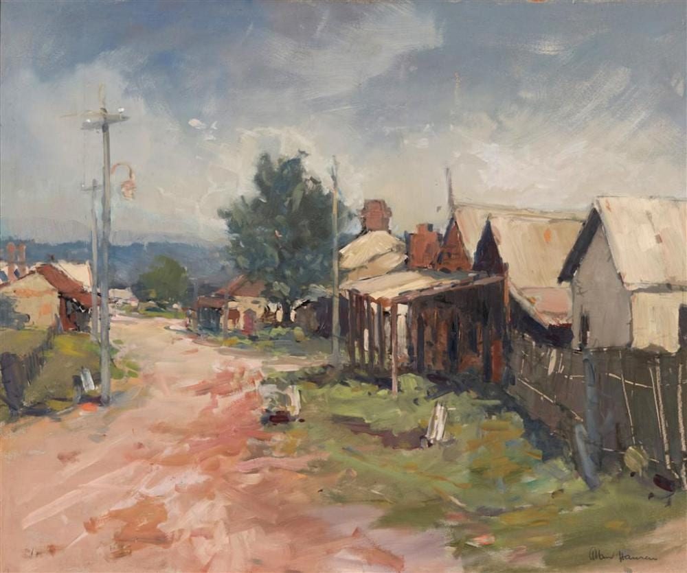 Allan Hansen comparable auction result: allan hansen 1911 2000 a silent town study 49 5 x 60 cm frame 67 x 77 x 6 cm