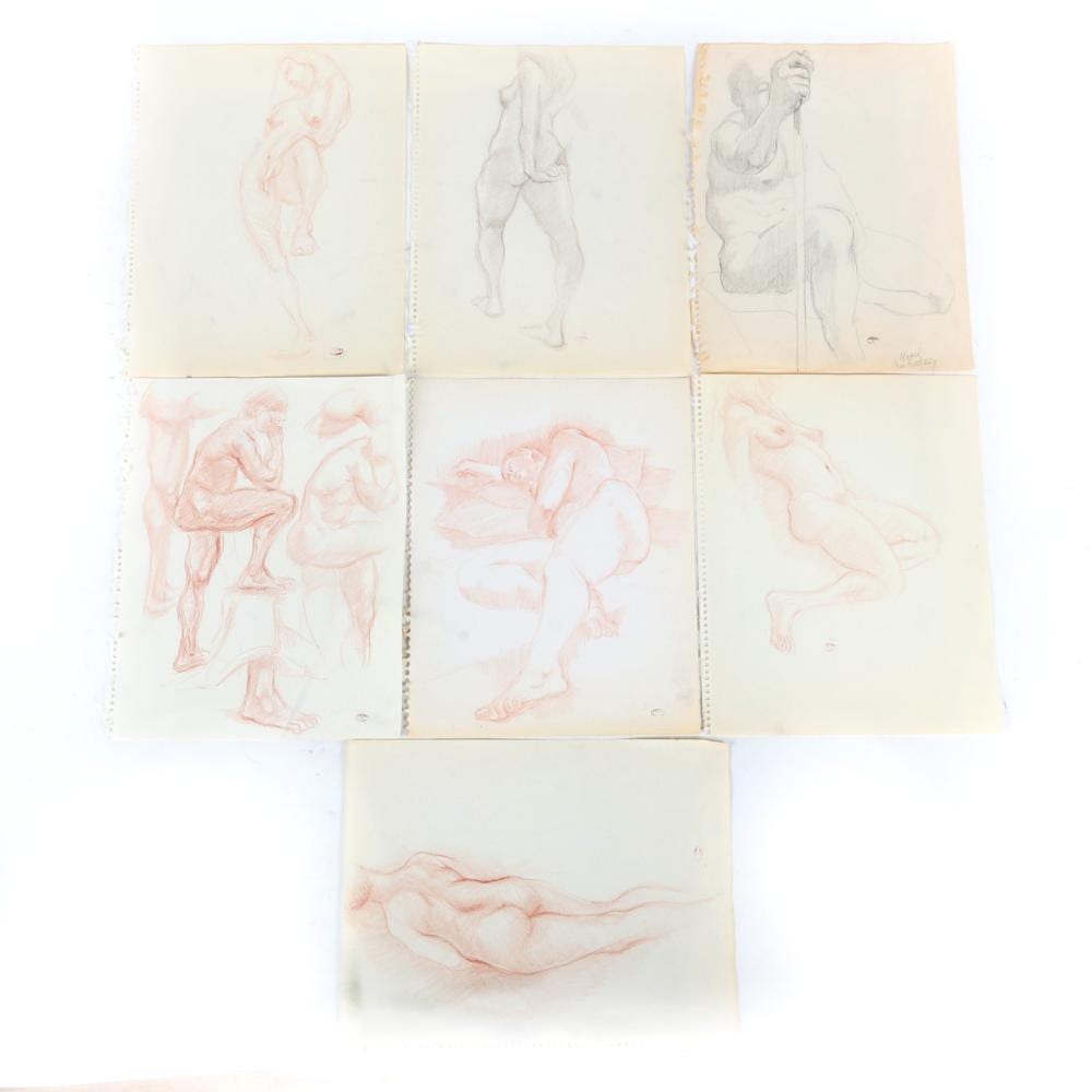 Clarence Alphonse Gagnon comparable auction result: clarence alphonse gagnon french canadian 1881 1942 seven figure studies with male and female nudes conte crayon and charcoal 11 h x 14 w each