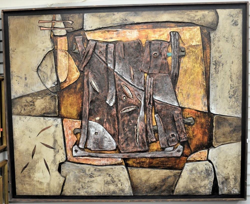 ignacio marmol spanish 1934 1994 scutum 1970 mixed media relief on plywood signed titled and dated on the reverse framed 50 1 4 x 82 1 8 · Nadeau's Auction Gallery · 2021-05-01 Ignacio Marmol comparable auction result: ignacio marmol spanish 1934 1994 scutum 1970 mixed media relief on plywood signed titled and dated on the reverse framed 50 1 4 x 82 1 8