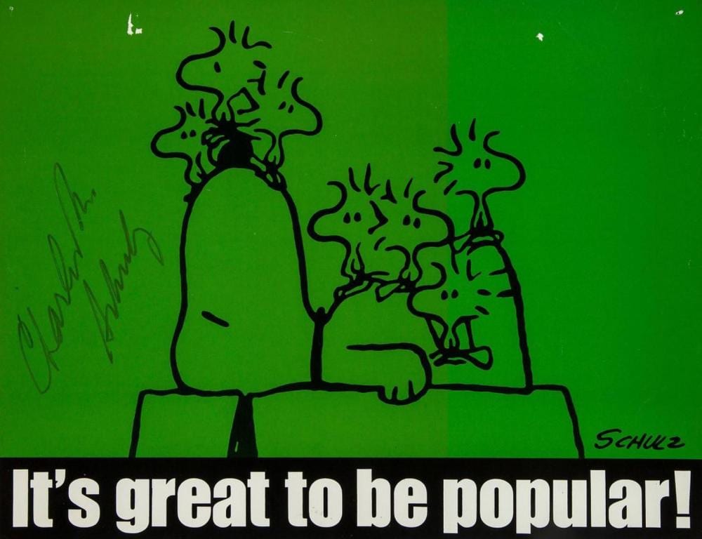 Schulz, Charles M. (1922 - 2000): "It's great to be popular" - SIGNED PRINT sold by Schubertiade, lot 115 — auction record photograph