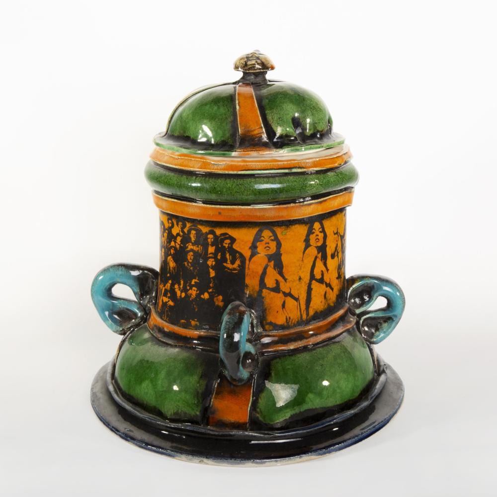Erik Gronborg comparable auction result: erik gronborg lidded vessel with decal design 1982