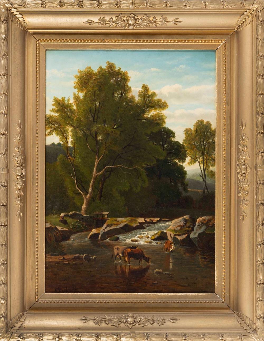Frans Keelhoff comparable auction result: frans keelhoff belgium 1820 1891 pastoral landscape with cattle at a stream oil on canvas 28 x 20 framed 38 x 30