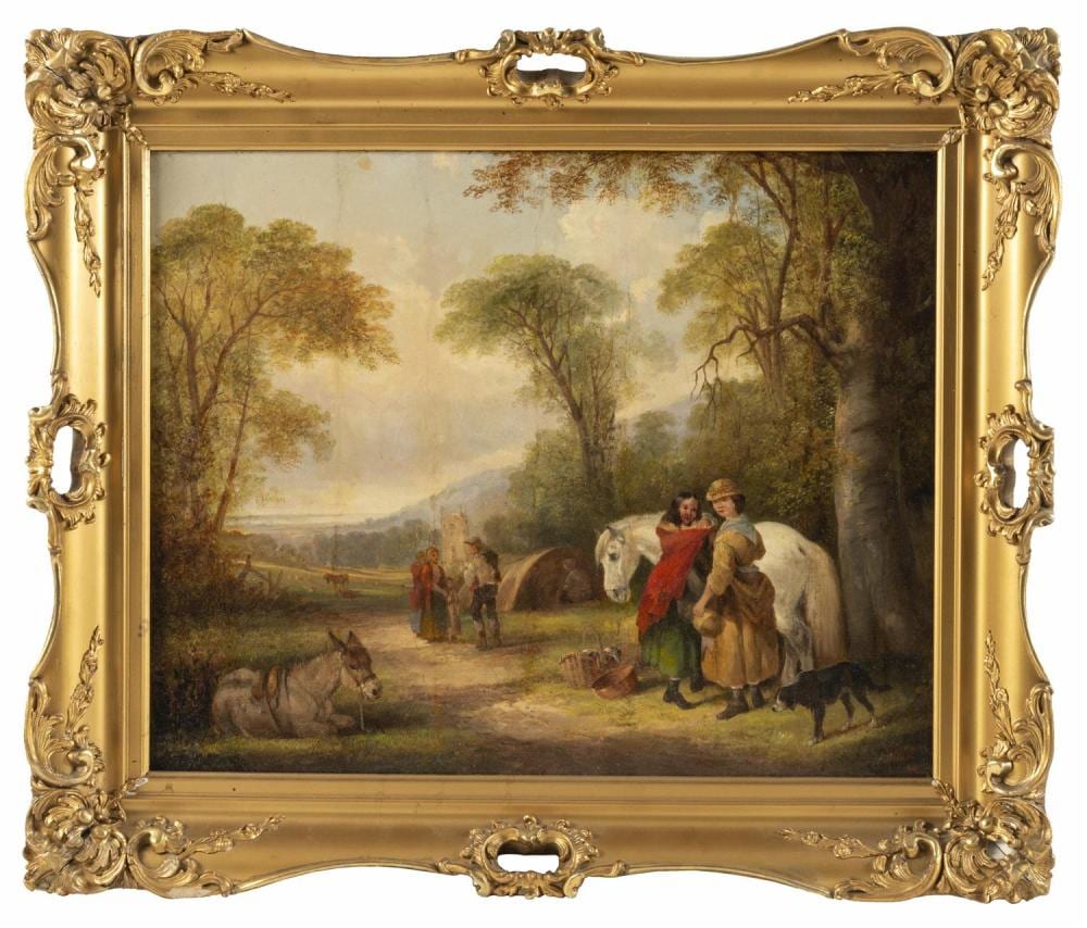 Edmund Aylburton Willis comparable auction result: edmund aylburton willis new york 1808 1899 genre scene with two young women standing by a white horse oil on canvas 16 x 20 framed 21 x 25