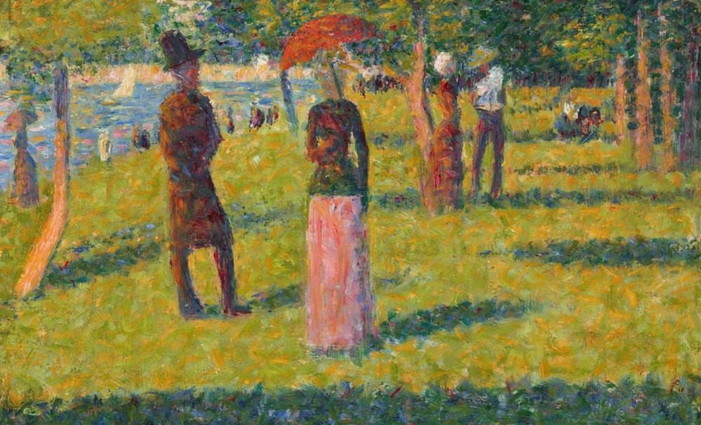 Georges Seurat (1859-1891) - Paysage et personnages (La jupe rose) comparable sale