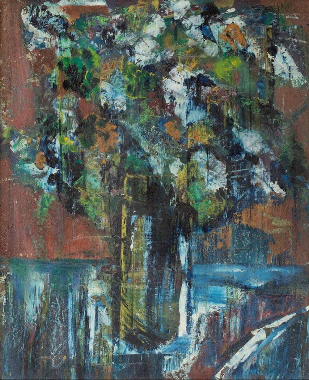 Howard Rackliffe comparable auction result: howard rackliffe am 1917 1987 may bouquet oil on board framed 20 7 8 x 17 actual 24 3 8 x 20 5 8 framed