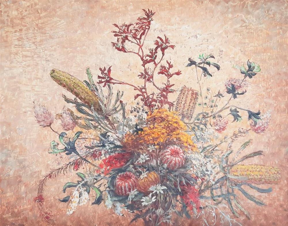 john thomas nightingale rowell 1894 1973 australian heritage oil on masonite board · Theodore Bruce Auctioneers & Valuers · 2021-05-17 John (1894) Rowell comparable auction result: john thomas nightingale rowell 1894 1973 australian heritage oil on masonite board
