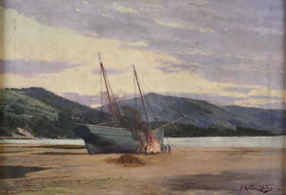 Juan Martínez Abades comparable auction result: juan mart nez abades 1862 1920 burning ship 1915