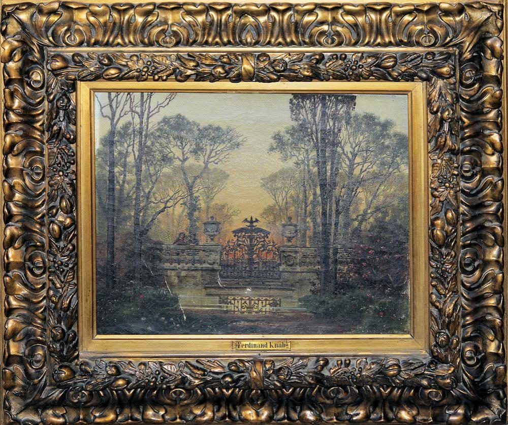 Ferdinand Knab comparable auction result: ferdinand knab abendstimmung am schlosspark lgem lde von 1895 originaler prachtrahmen