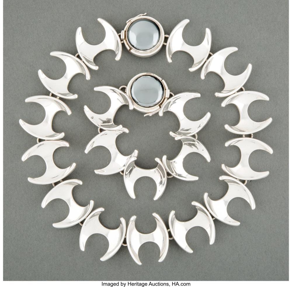 Anton Dieffenbach comparable auction result: a georg jensen no 130b silver and hematite necklace and bracelet designed by he