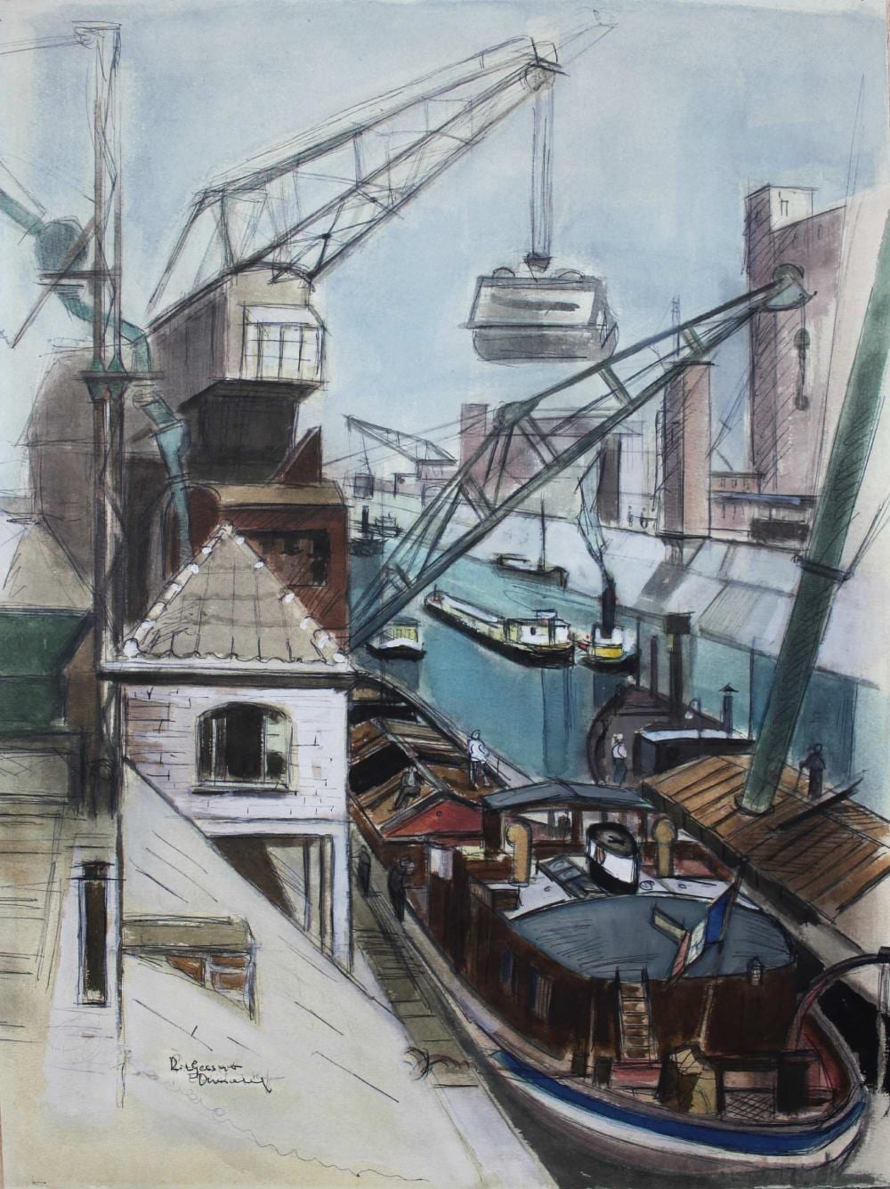 Richard Gessner comparable auction result: richard gessner deutsch 1894 1989 im industriehafen aquarell ber blei und faserstift a papier