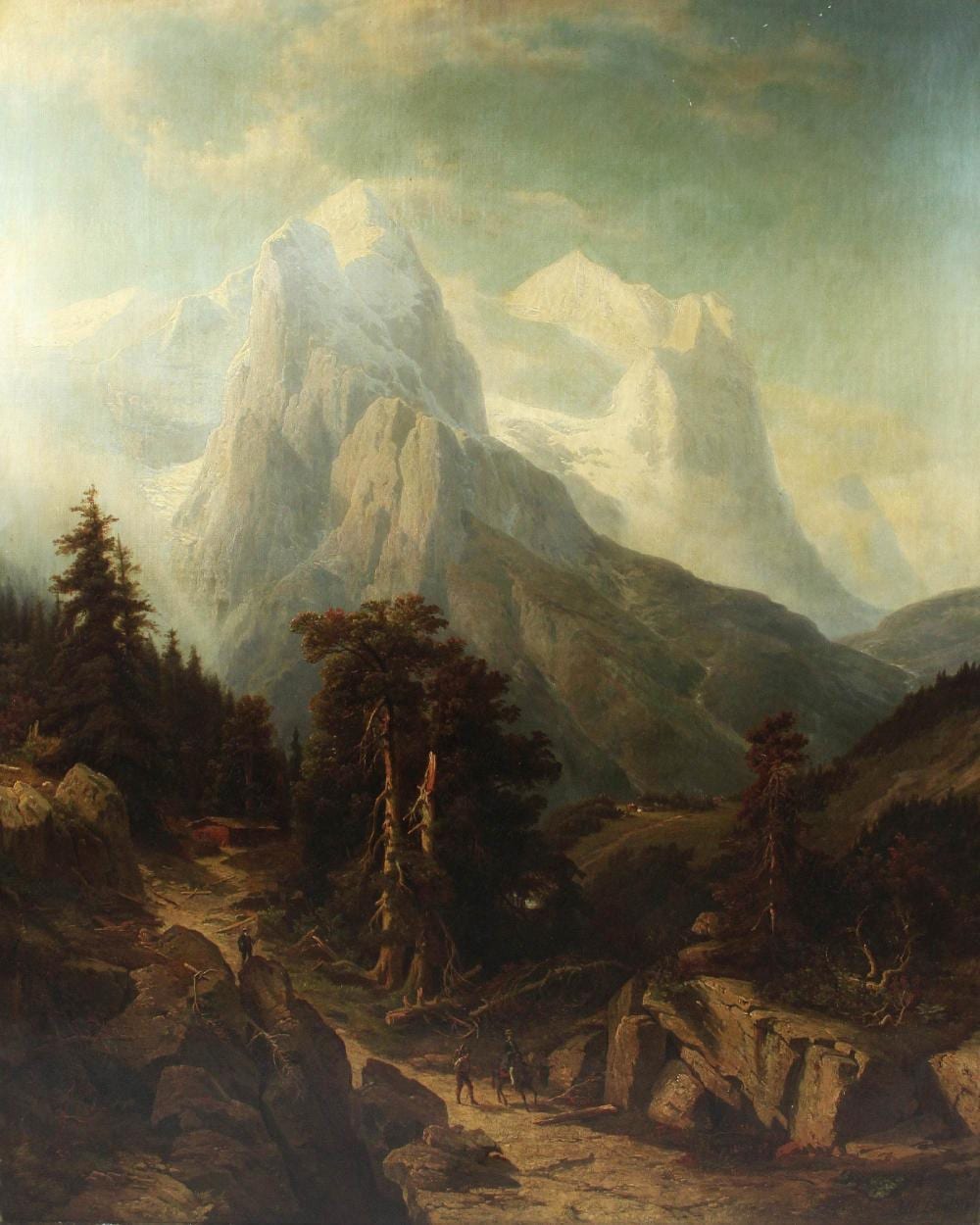 Johann Wilhelm Lindlar comparable auction result: johann wilhelm lindlar landschaftsmaler der d sseldorfer schule 1816 1896 alpenlandschaft mit reisenden l auf leinwand