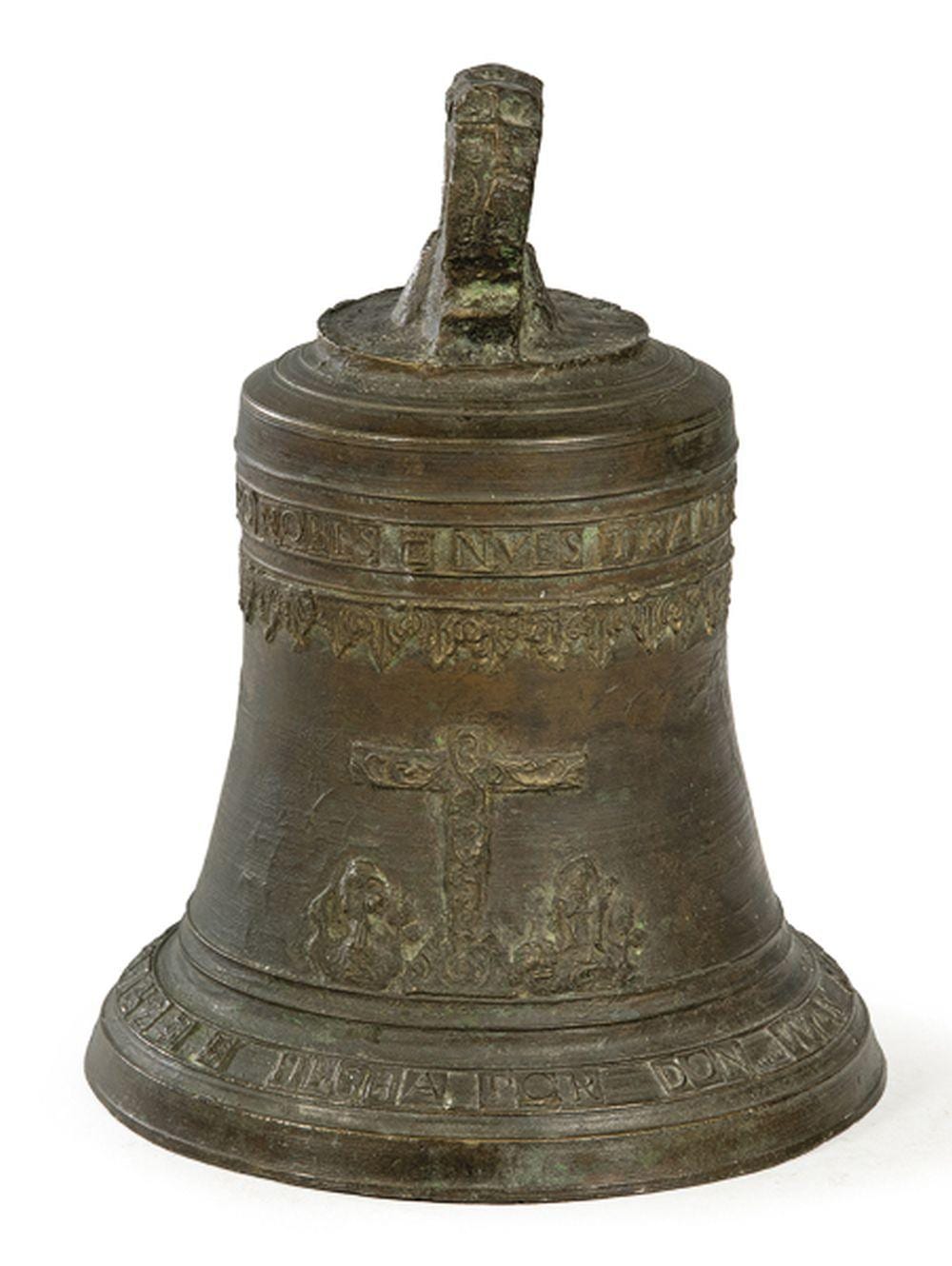 Bronze church bell dated 1741. With inscriptions "… sold by Subastas Segre, lot 921 — auction record photograph