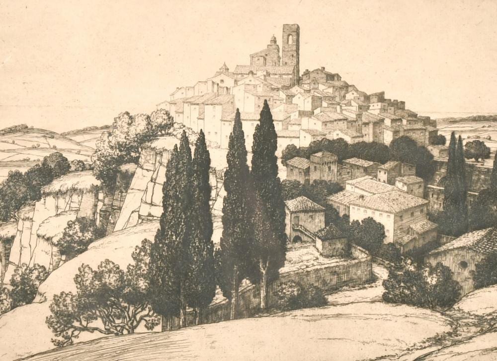 Frederick Marriott comparable auction result: frederick marriott 1860 1941 british a view of st paul de vence france engraving signed and inscribed in