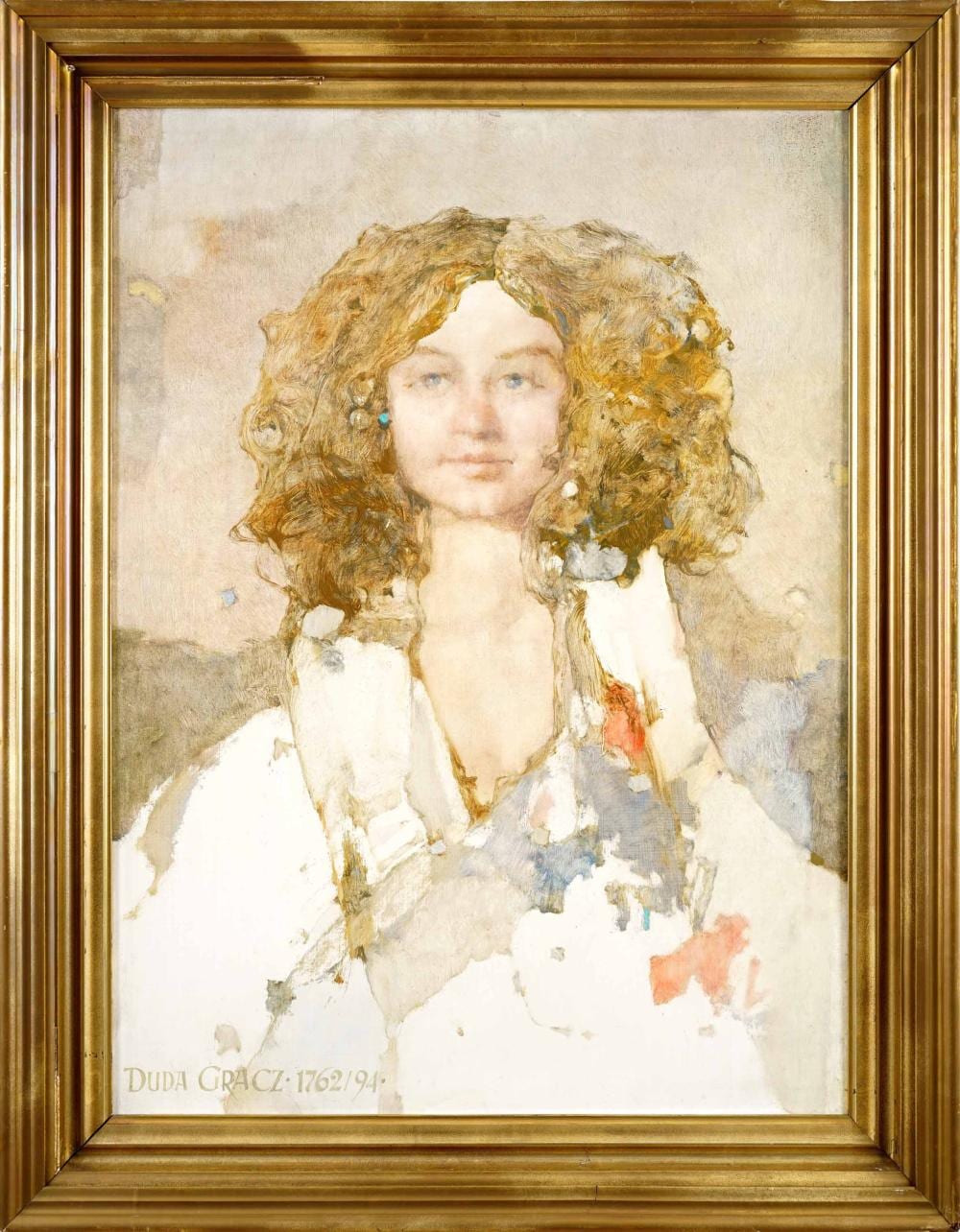 Jerzy Duda-Gracz comparable auction result: jerzy duda gracz 1941 2004 obraz 1762 wie brzegi agata studium 1994
