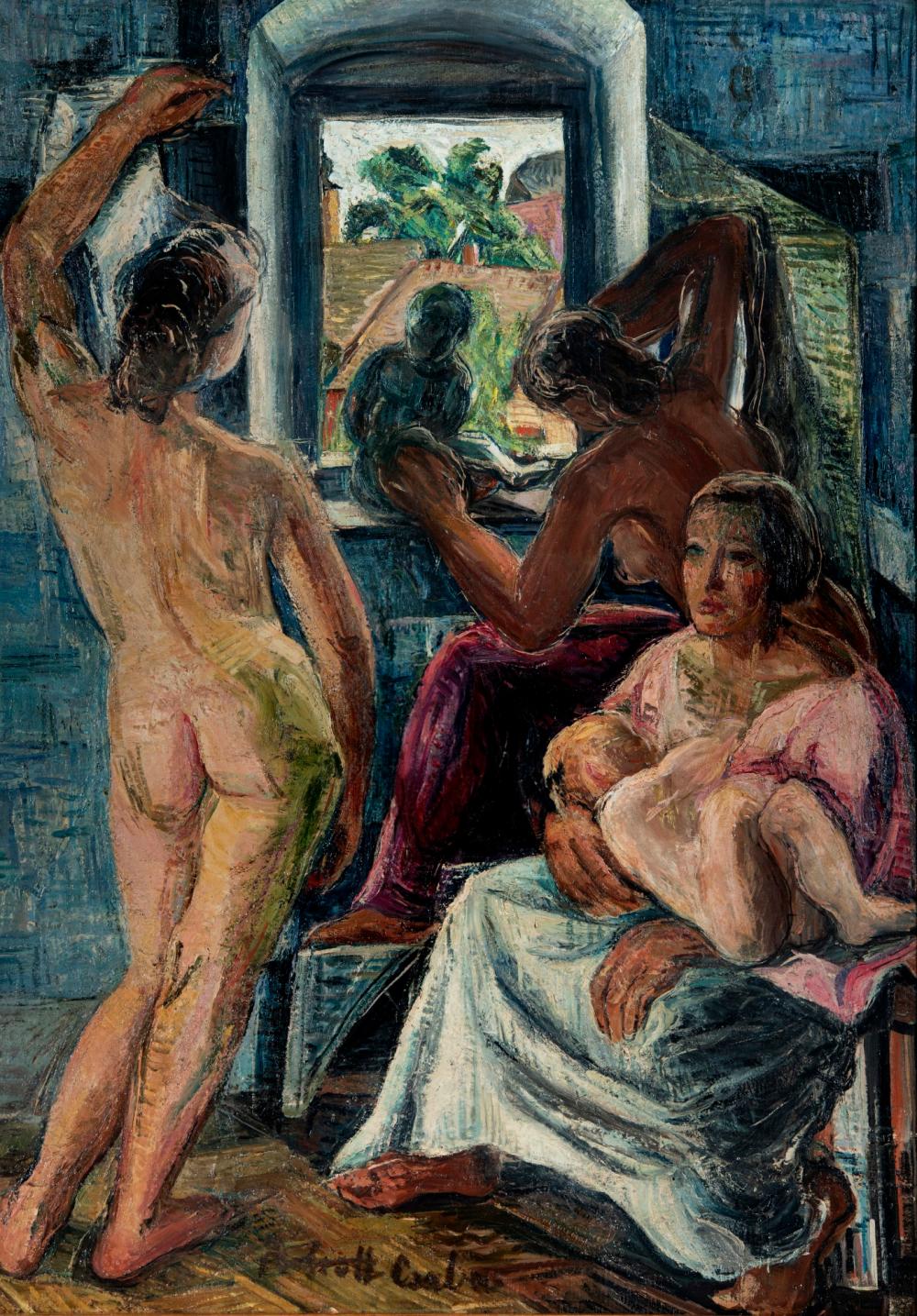 Perlrott Csaba Vilmos (1880-1955): Scene with models in the artist studio comparable sale