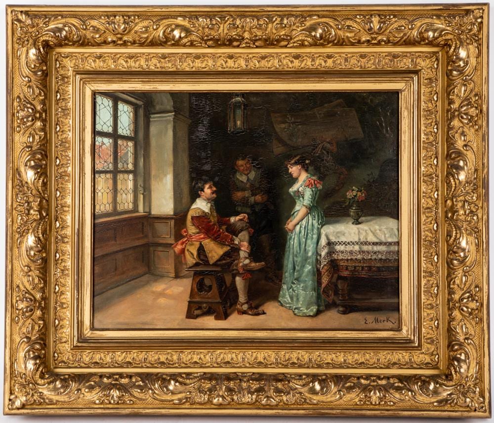 Eduard Merk comparable auction result: eduard merk oil on panel interior scene