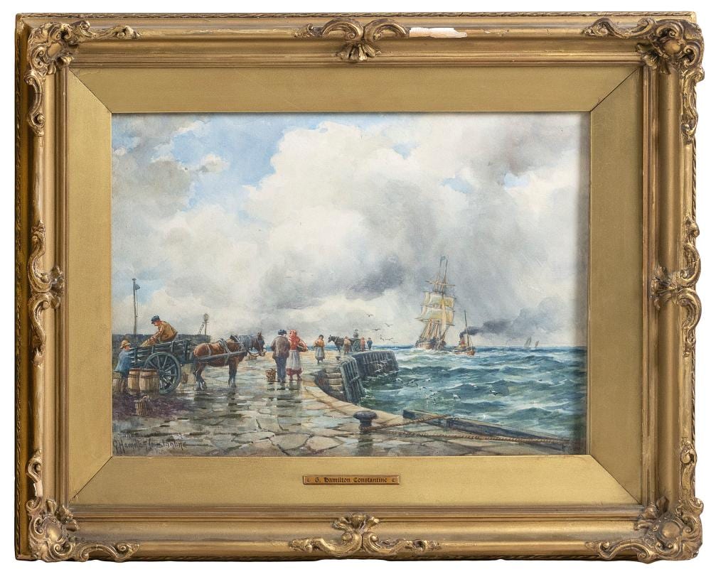 George Hamilton Constantine comparable auction result: george hamilton constantine england 1875 1967 bustling scene by the sea watercolor on board 10 x 14 sight framed 15 5 x 20