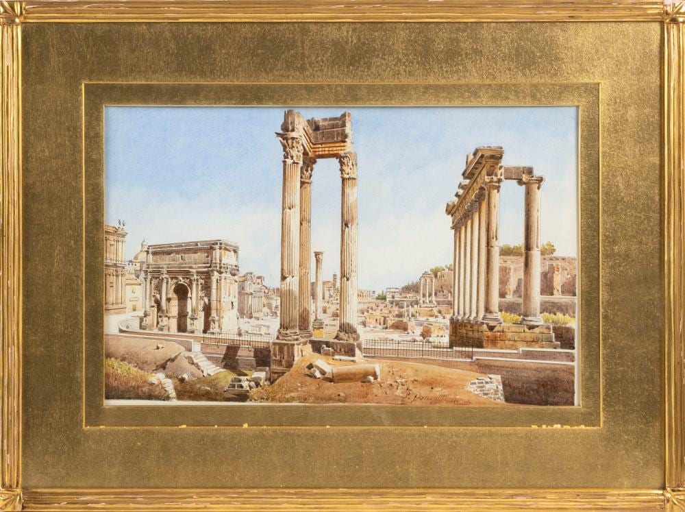 Stefano Donadoni comparable auction result: stefano donadoni italy 1844 1911 roman ruins watercolor on paper 10 25 x 16 sight framed 18 x 24